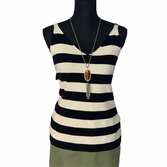 LOFT Sweaters - Loft Black Striped Double V Sweater Tank